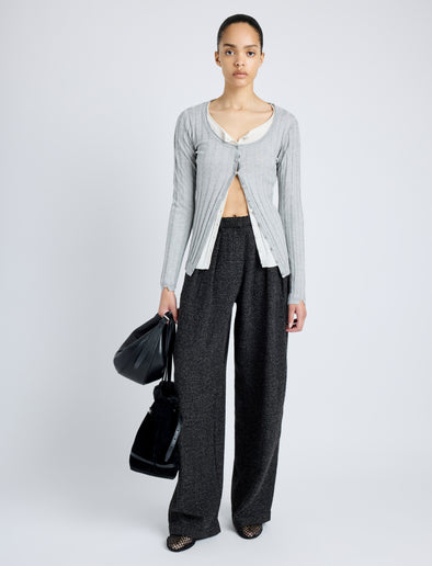 Proenza Schouler front image of model wearing Eleanor Pant in Tweed in BLACK/ALABASTER