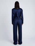 Proenza Schouler Back full length image of model wearing Magnus Pant in Satin in INK