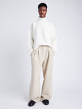 Proenza Schouler Front full length image of model wearing Tristan Knit Pant in Cloque in OATMEAL MELANGE