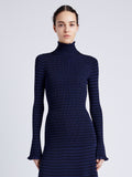 Proenza Schouler Front cropped image of model wearing Phyllis Turtleneck in Geo Knits in NAVY/BLACK