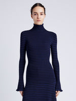 Proenza Schouler Front cropped image of model wearing Phyllis Turtleneck in Geo Knits in NAVY/BLACK