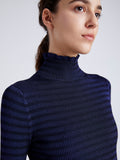 Proenza Schouler Detail image of model wearing Phyllis Turtleneck in Geo Knits in NAVY/BLACK