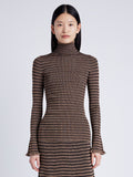 Proenza Schouler Front cropped image of model wearing Phyllis Turtleneck in Geo Knits in BROWN/BLACK