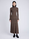 Proenza Schouler Front full length image of model wearing Phyllis Turtleneck in Geo Knits in BROWN/BLACK