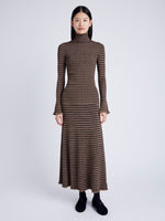 Proenza Schouler Front full length image of model wearing Phyllis Turtleneck in Geo Knits in BROWN/BLACK