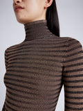 Proenza Schouler Detail image of model wearing Phyllis Turtleneck in Geo Knits in BROWN/BLACK