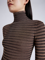 Proenza Schouler Detail image of model wearing Phyllis Turtleneck in Geo Knits in BROWN/BLACK