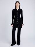 Proenza Schouler Front full length image of model wearing Lucille Cardigan in Chenille in BLACK