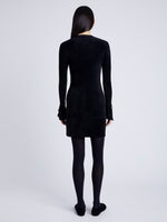 Proenza Schouler Back full length image of model wearing Lucille Cardigan in Chenille in BLACK