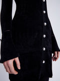 Proenza Schouler Detail image of model wearing Lucille Cardigan in Chenille in BLACK