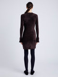 Proenza Schouler Back full length image of model wearing Lucille Cardigan in Chenille in HICKORY