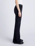 Proenza Schouler cropped side image of model wearing Evie Knit Pant in Chenille in BLACK