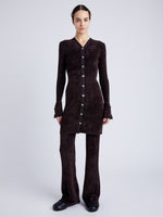 Proenza Schouler front image of model wearing Evie Knit Pant in Chenille in HICKORY