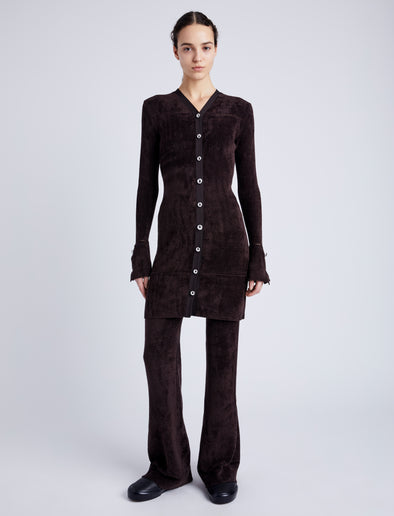 Proenza Schouler front image of model wearing Evie Knit Pant in Chenille in HICKORY