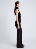 Proenza Schouler side image of model wearing Evie Knit Pant in Chenille in HICKORY