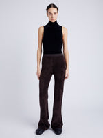 Proenza Schouler front image of model wearing Evie Knit Pant in Chenille in HICKORY