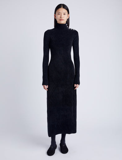 Proenza Schouler front image of model wearing Jude Knit Dress in Chenille in BLACK