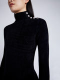 Proenza Schouler detail image of model wearing Jude Knit Dress in Chenille in BLACK