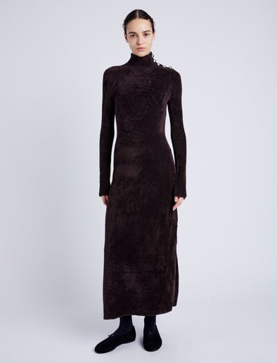 Proenza Schouler Front image of model wearing Jude Knit Dress in Chenille in HICKORY