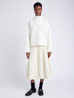 Proenza Schouler front image of model wearing Asher Sweater in Brushed Knit in EGGSHELL