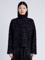 Proenza Schouler cropped front image of model wearing Asher Sweater in Brushed Knit in HICKORY/BLACK