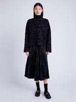 Proenza Schouler front image of model wearing Asher Sweater in Brushed Knit in HICKORY/BLACK