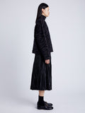 Proenza Schouler side image of model wearing Asher Sweater in Brushed Knit in HICKORY/BLACK