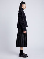 Proenza Schouler side image of model wearing Asher Sweater in Brushed Knit in HICKORY/BLACK