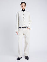 Proenza Schouler front image of model wearing Josephine Jacket in Brushed Knit in EGGSHELL