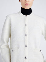 Proenza Schouler detail image of model wearing Josephine Jacket in Brushed Knit in EGGSHELL