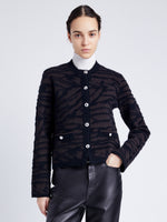 Proenza Schouler Cropped front image of model wearing Josephine Jacket in Brushed Knit in HICKORY/BLACK