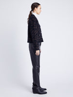 Proenza Schouler side image of model wearing Josephine Jacket in Brushed Knit in HICKORY/BLACK