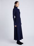 Proenza Schouler side image of model wearing Stina Knit Skirt in Geo Knits in NAVY/BLACK