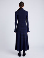 Proenza Schouler back image of model wearing Stina Knit Skirt in Geo Knits in NAVY/BLACK