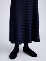 Proenza Schouler detail image of model wearing Stina Knit Skirt in Geo Knits in NAVY/BLACK