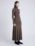 Proenza Schouler side image of model wearing Stina Knit Skirt in Geo Knits in BROWN/BLACK