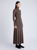 Proenza Schouler side image of model wearing Stina Knit Skirt in Geo Knits in BROWN/BLACK