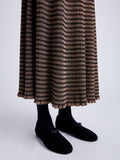 Proenza Schouler detail image of model wearing Stina Knit Skirt in Geo Knits in BROWN/BLACK