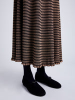 Proenza Schouler detail image of model wearing Stina Knit Skirt in Geo Knits in BROWN/BLACK