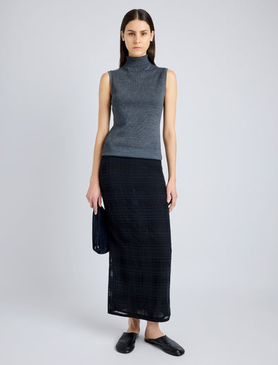 Proenza Schouler front image of model wearing Elsa Skirt in Plaid Knits in BLACK