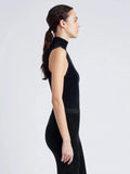 Proenza Schouler cropped side image of model wearing Mackenzie Knit Turtleneck in Chenille in BLACK