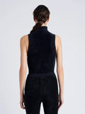 Proenza Schouler cropped back image of model wearing Mackenzie Knit Turtleneck in Chenille in BLACK