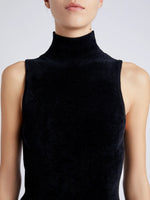 Proenza Schouler detail image of model wearing Mackenzie Knit Turtleneck in Chenille in BLACK