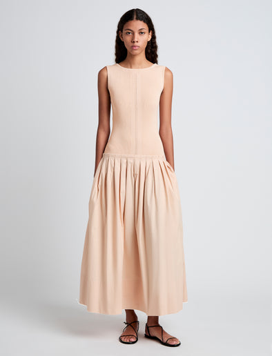 Proenza Schouler Front full length image of model wearing Tori Knit Dress in Brushed Poplin in Light Rose