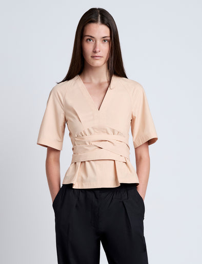 Proenza Schouler Front cropped image of model wearing Lilian Top in Brushed Poplin in Light Rose