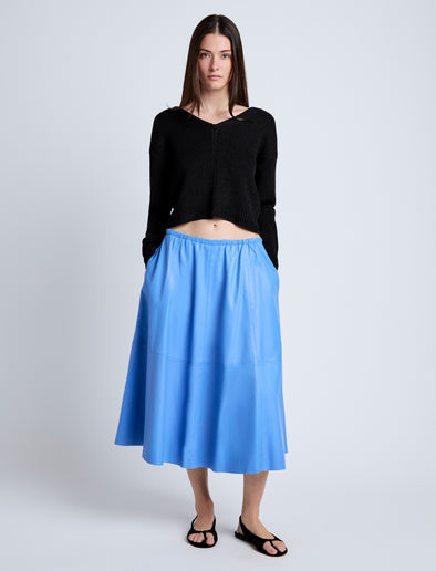 Proenza Schouler Front full length image of model wearing Cece Skirt in Lightweight Nappa in Pool