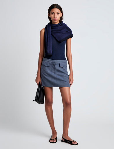 Proenza Schouler Front full length image of model wearing Jamison Skirt in Wool Melange in Denim