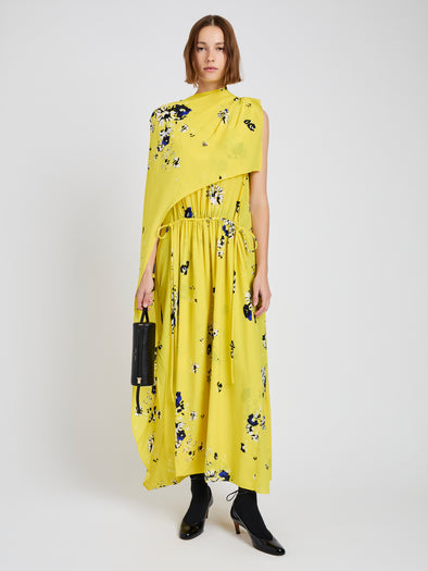 Proenza Schouler front image of model wearing Ysabelle Dress In Printed Silk Viscose in yellow multi