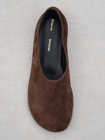 Proenza Schouler aerial editorial image of Glove Slippers in ESPRESSO