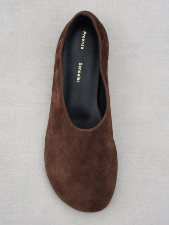 Proenza Schouler aerial editorial image of Glove Slippers in ESPRESSO